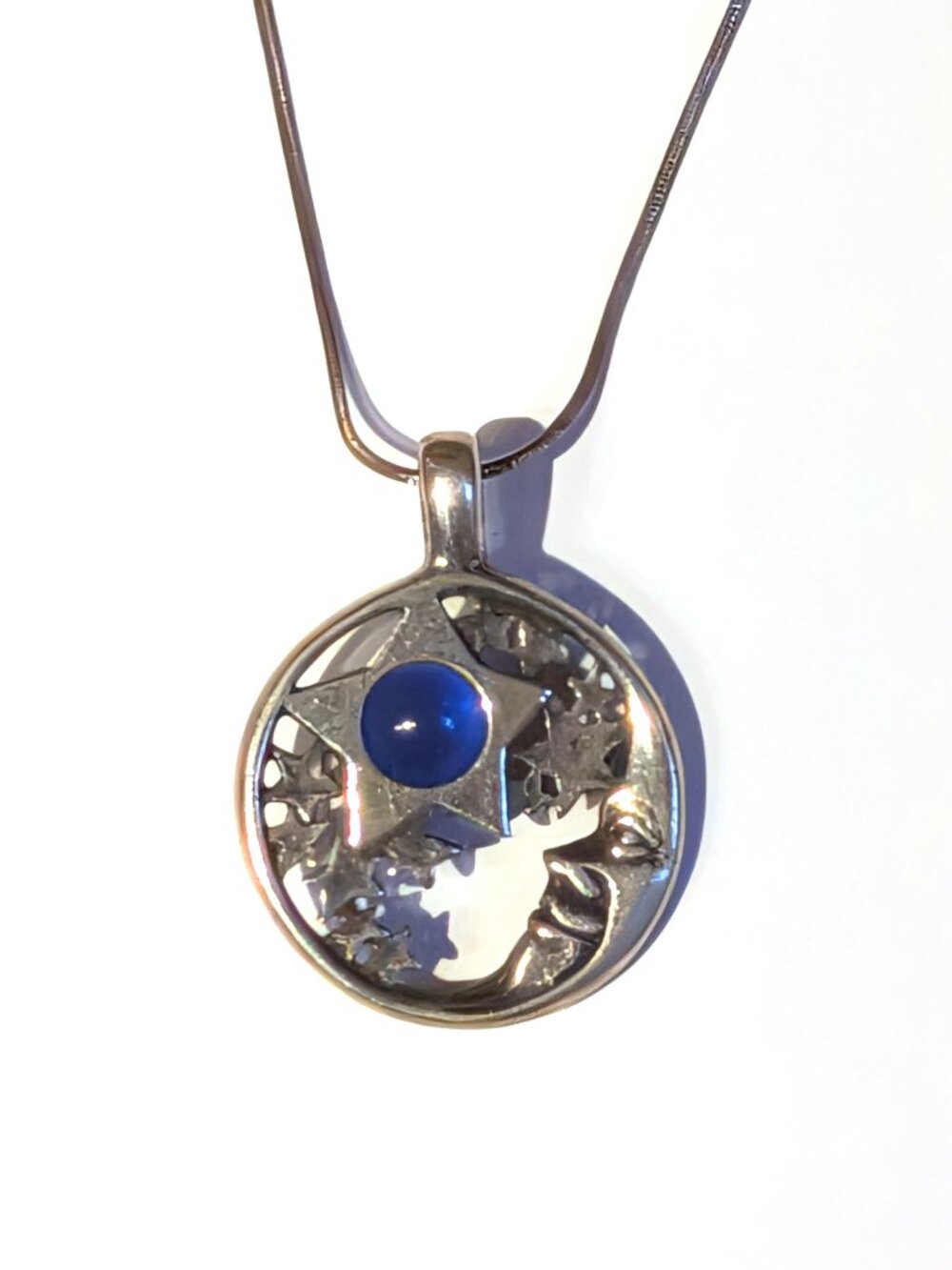 Moon and Stars pendant with blue stone